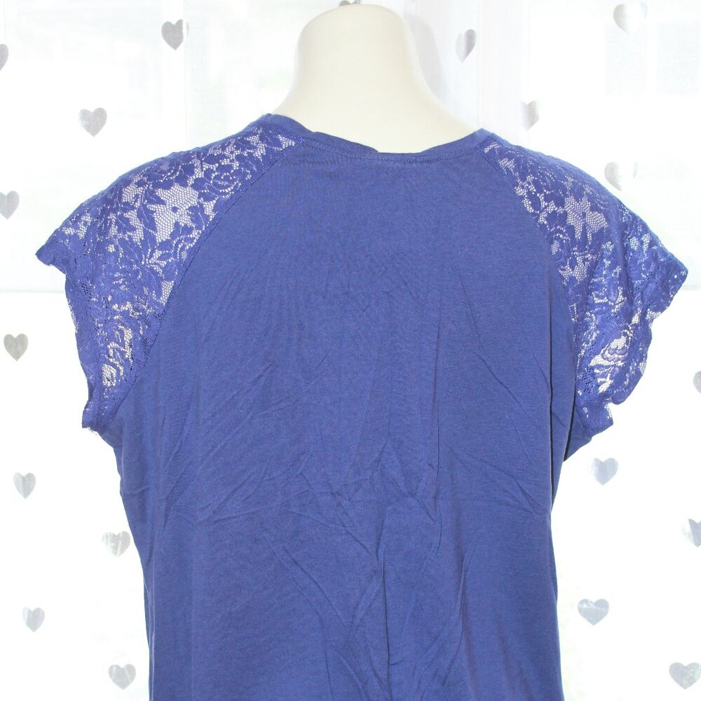 #349 Lane Bryant Blue Short-Sleeve Dressy Shirt with Lace Sleeves Size 14/16 - Picture 5 of 9